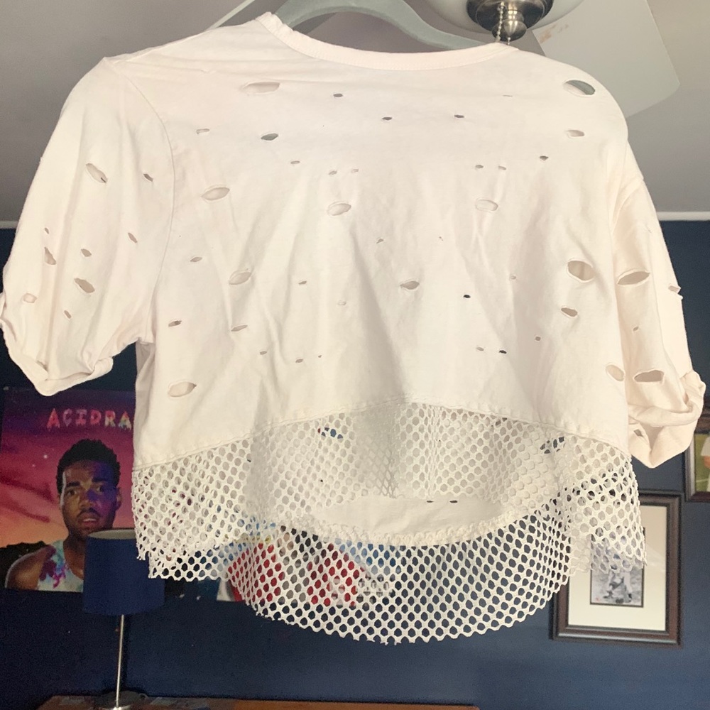 white ripped fishnet crop top